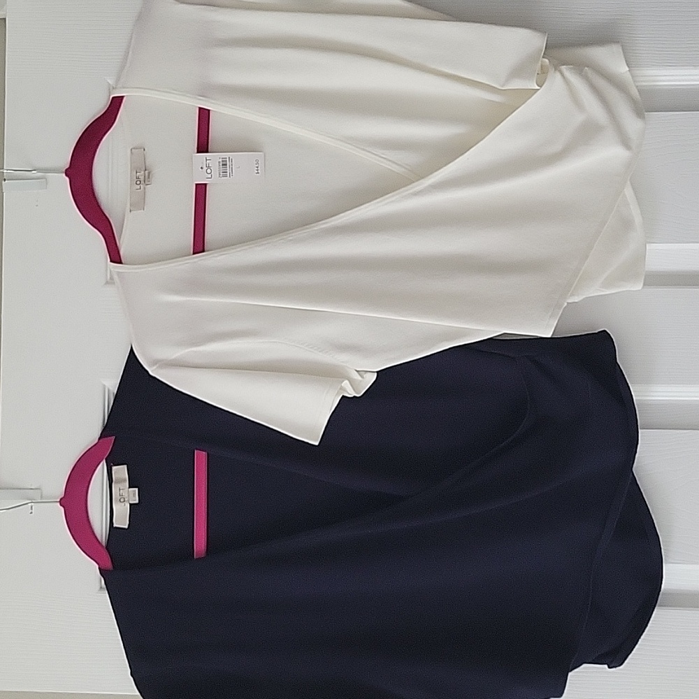 LOFT Women's Wrap Blouse in Navy and Ivory